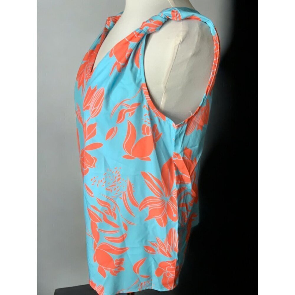 Turquoise & Coral Floral Knot-Shoulder Cami Top - Picture 4 of 10